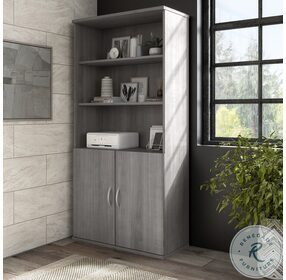 Hybrid Platinum Gray Tall 5 Shelf Bookcase with Doors