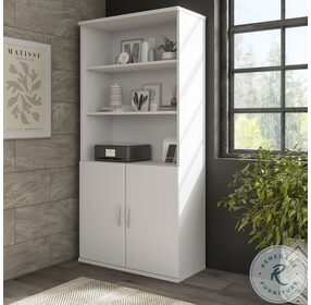 Hybrid White Tall 5 Shelf Bookcase with Doors