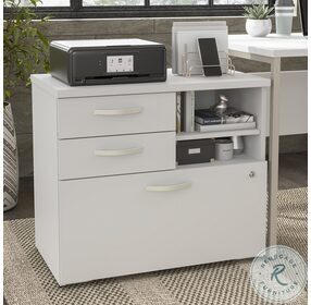Hybrid White Office Storage Cabinet with Drawers and Shelves