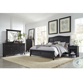 Oxford Rubbed Black Queen Sleigh Bed