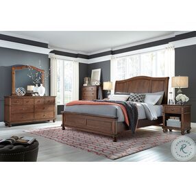 Oxford Whiskey Brown Queen Low Profile Sleigh Bed