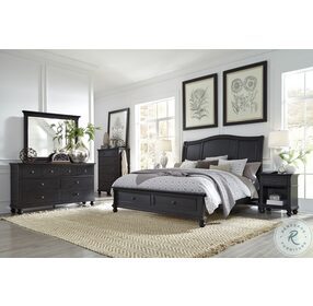 Oxford Rubbed Black King Sleigh Storage Bed
