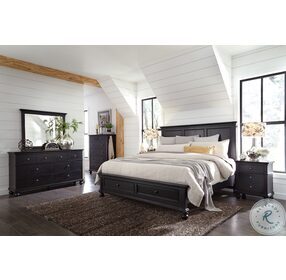Oxford Rubbed Black California King Panel Storage Bed
