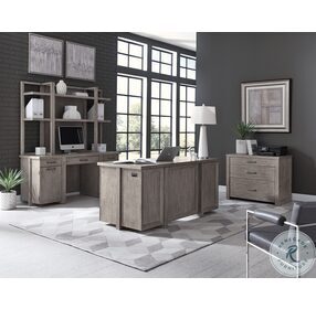 Platinum Gray Linen Credenza Desk with Hutch