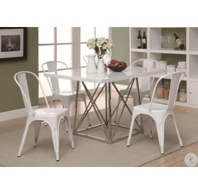 1046 White Glossy and Chrome Metal Dining Table