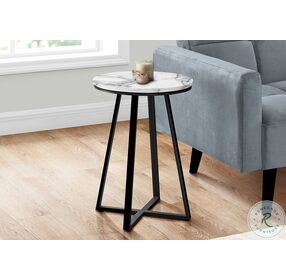 2178 White Marble and Black 22" Accent Table