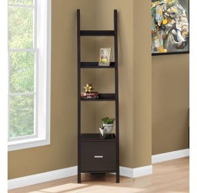 Cappuccino 69" Ladder Bookcase/Etagere with Drawer