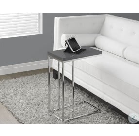 Glossy Gray Hollow-Core/Chrome Metal Accent Table