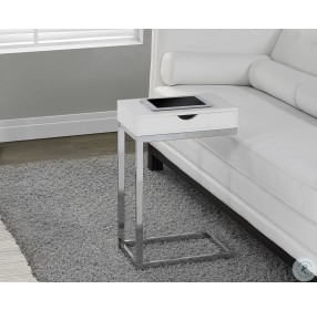 Glossy White Hollow-Core/Chrome Metal Accent Table