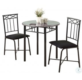3065 Grey Marble and Charcoal Metal 3 Piece Bistro Set