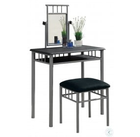 3092 Black and Silver Metal Vanity With Mirror and Stool