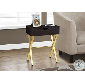 3261 Espresso And Gold 24" Accent Table