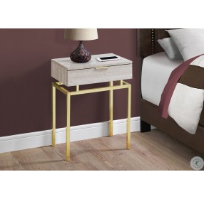 Beige Marble and Gold 24" Accent Table