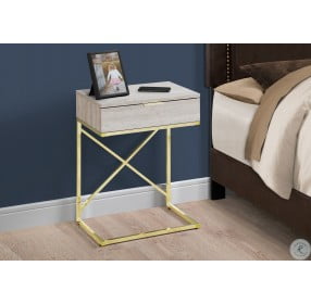 Beige Marble and Gold 24" Drawer Accent Table