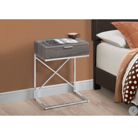 Dark Taupe and Chrome Metal 24" Storage Accent Table