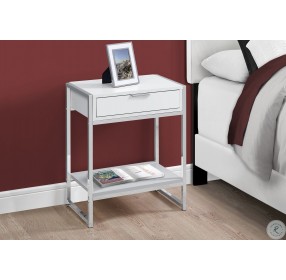 Glossy White and Chrome Metal 24" Storage Accent Table