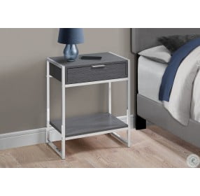 Grey and Chrome Metal 24" Drawer Accent Table