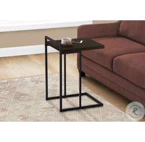 3635 Espresso And Black Metal 25" C Shaped Accent Table