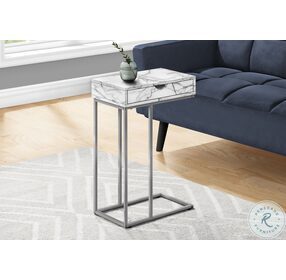 3772 White Marble and Silver Metal 25" Accent Table