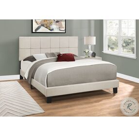 5605Q Beige Queen Low Profile Upholstered Panel Bed