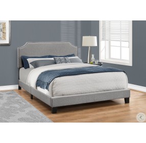 5925Q Gray Linen Queen Upholstered Bed with Chrome Trim