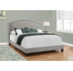 5936Q Gray Linen Queen Upholstered Bed with Chrome Trim