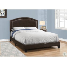 5938Q Brown Queen Upholstered Bed with Brass Trim
