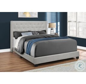 5985Q Light Grey Velvet Queen Upholstered Panel Bed