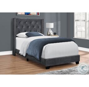 5986T Dark Grey Velvet Twin Upholstered Panel Bed