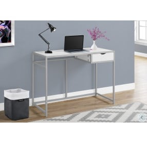 42" White And Silver Metal Computer Desk