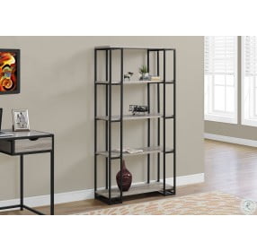 7241 60" Dark Taupe And Black Metal Bookcase