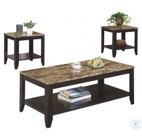 7984P Cappuccino Marble Look Top 3 Piece Table Set