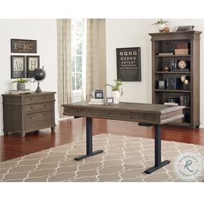 Carson Weathered Gray Brown Power Adjustable Height Stand Desk