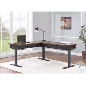 Hartford Brown And Black Adjustable Height Electric Sit Stand L Shape Desk