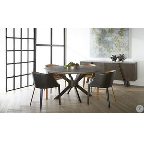 Industry Ash Grey Concrete And Distressed Black Round Dining Table