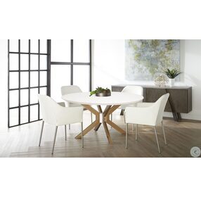Industry Ivory Concrete And Brass Round Dining Table