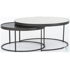 Evelyn Polished White Marble And Gunmetal Round Nesting Occasional Table Set