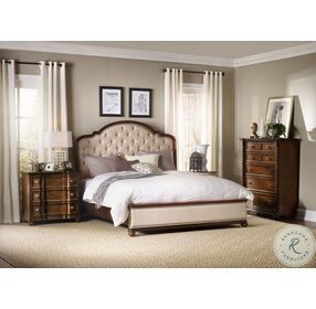 Leesburg Beige And Traditional Mahogany California King upholstered Panel Bed