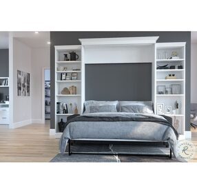 Versatile White 115" Queen Sofa Murphy Bed With Two Storage Units