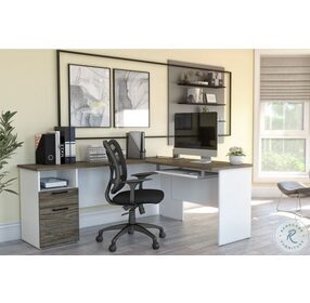 Norma Walnut Grey And White 71" L Shaped Desk