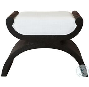 Janna White Linen And Espresso Oak Curved Stool