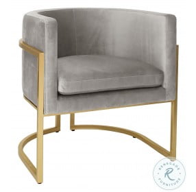 Jenna Grey Velvet And Gold Leaf Barrel Back Arm Chair