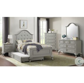 Jenna Gray Twin Upholstered Panel Bed With Trundle