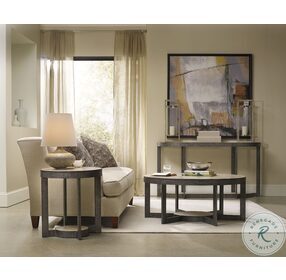 Mill Valley Travertine Stone And Gray Metal Round End Table