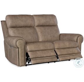Duncan Light Brown Leather Power Reclining Loveseat with Power Headrest And Lumbar