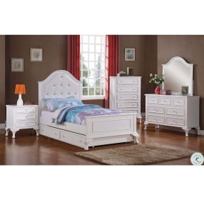 Jenna White Twin Upholstered Panel Bed With Trundle