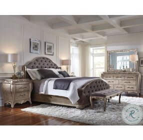 Rhianna Aged Silver Patina Queen Upholstered Panel Bed