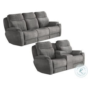 Show Stopper Smoke Reclining Console Loveseat with Power Headrest and Hidden Cupholders