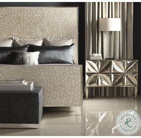 Helios Pure White Capiz Shell And Polished Stainless Steel King Panel Bed