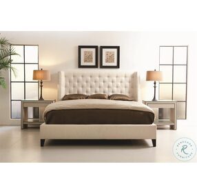 Maxime Beige Wing 57" Queen Upholstered Panel Bed